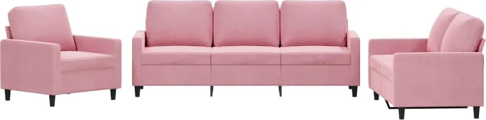 vidaXL Set de canapele cu perne, 3 piese, roz, catifea