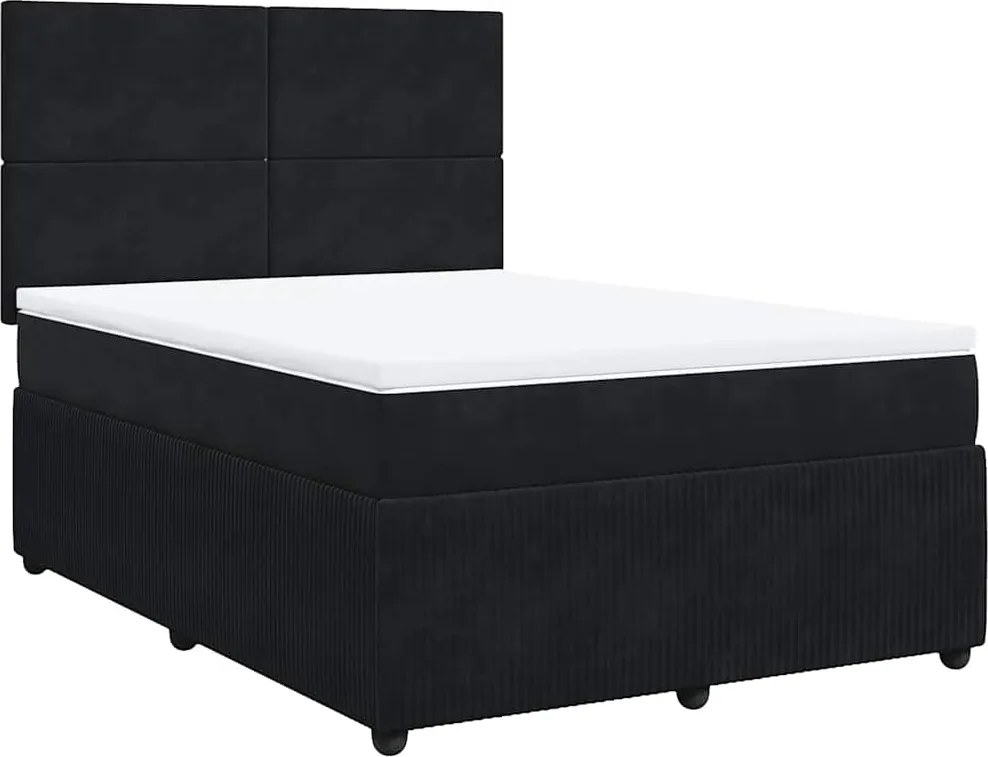 vidaXL Pat box spring cu saltea, negru, 140x200 cm, catifea