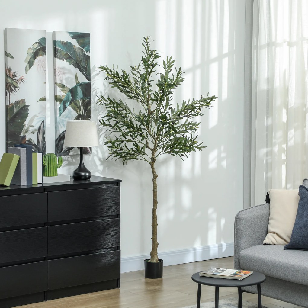 HOMCOM Măslin Artificial Înalt de 180 cm cu 900 Frunze, 40 Măsline și Ghiveci | Aosom Romania