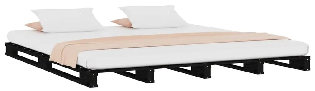 Cadru de pat dublu 4FT6, negru, 135x190 cm, lemn masiv de pin Negru, 135 x 190 cm