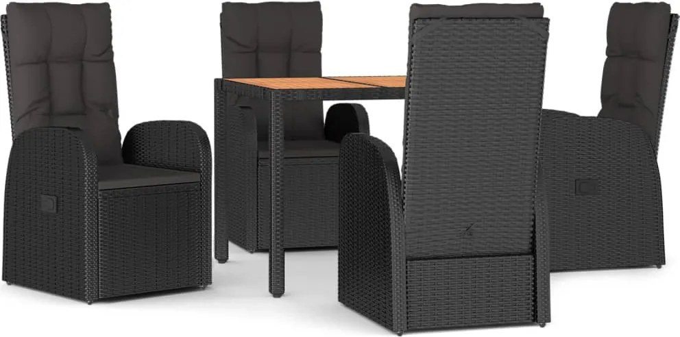 vidaXL Set mobilier de grădină cu perne, 5 piese, negru, poliratan