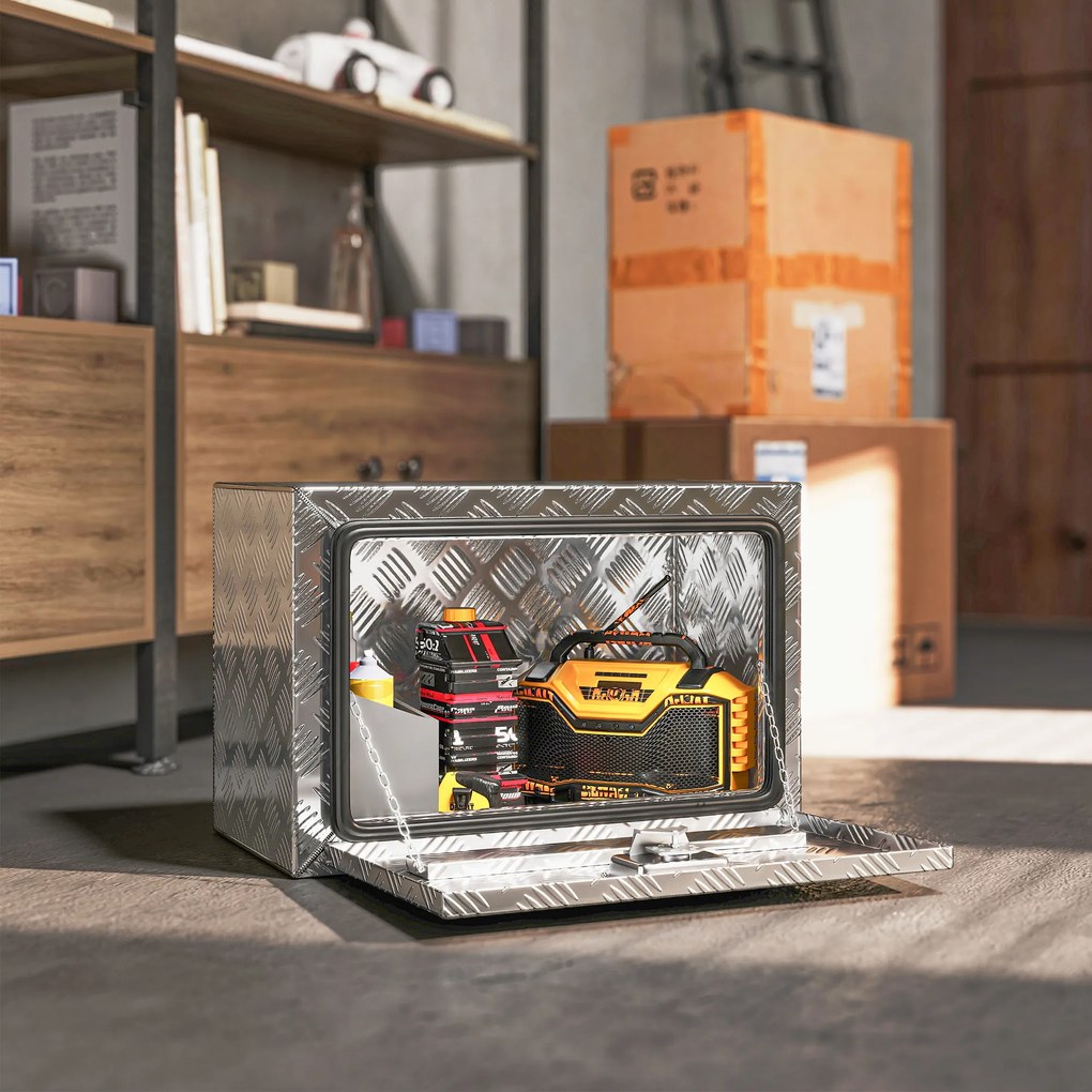 HOMCOM Cutie de Scule din Aluminiu cu Încuietoare și 2 Chei, Box de Depozitare 76L, Rezistentă și Impermeabilă, pentru Pickup Rulote Remorci, 60,9x35,5x40,6cm, Argintiu | Aosom Romania