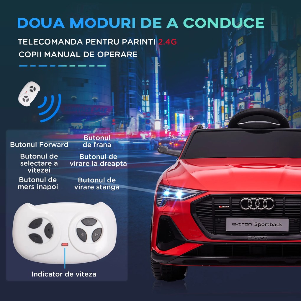 HOMCOM Mașinuță Electrică pentru Copii de 3-5 Ani cu Motor 12V și Alimentat cu Două Baterii, 108x60x47 cm, Roșu | Aosom Romania