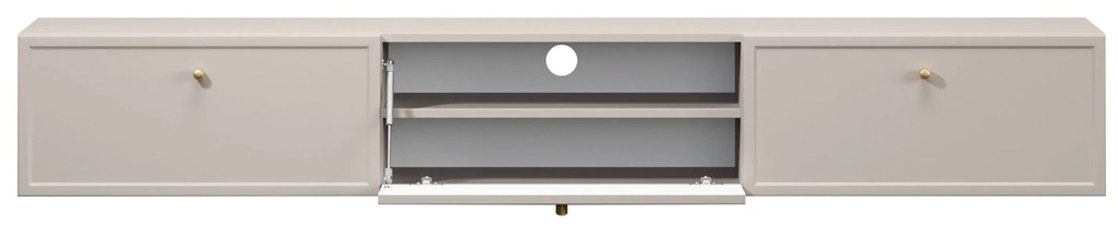 Comodă TV suspendată Lorini 200 cm cu sertare - culoare cașmir / mânere aurii
