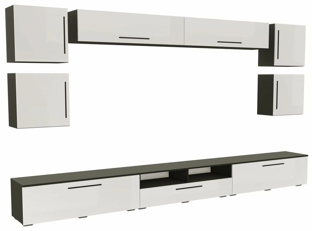 Living haaus Haga V3, Alb Lucios/Negru, MDF, L 360 cm