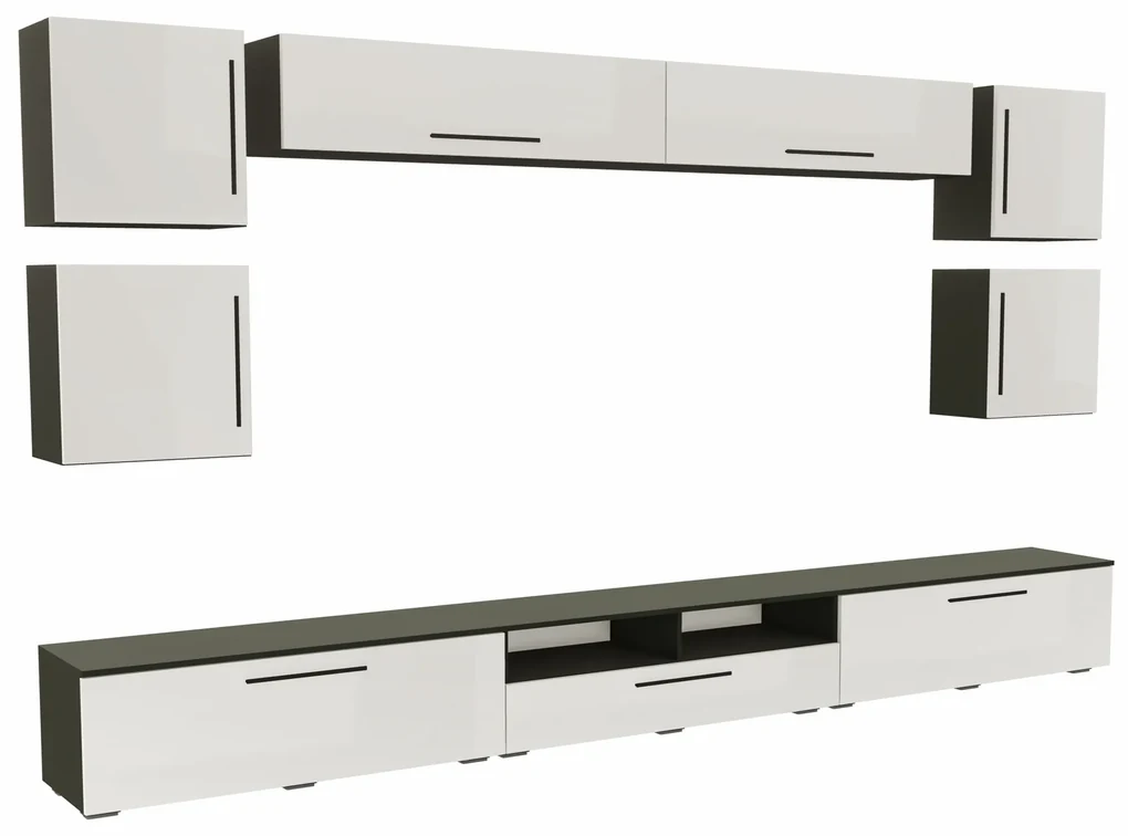 Living haaus Haga V3, Alb Lucios/Negru, MDF, L 360 cm