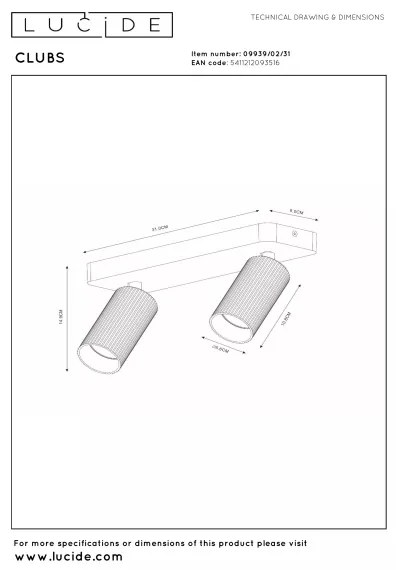 Lucide 09939/02/31 - Spot direcțional CLUBS 2xGU10/40W/230V, alb