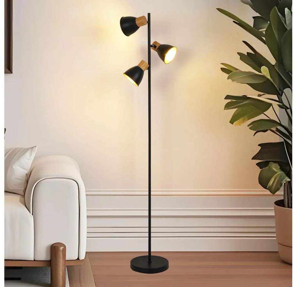 Brilagi - Lampă de podea ODENSE, 3xE14/10W/230V, lemn de cauciuc, negru