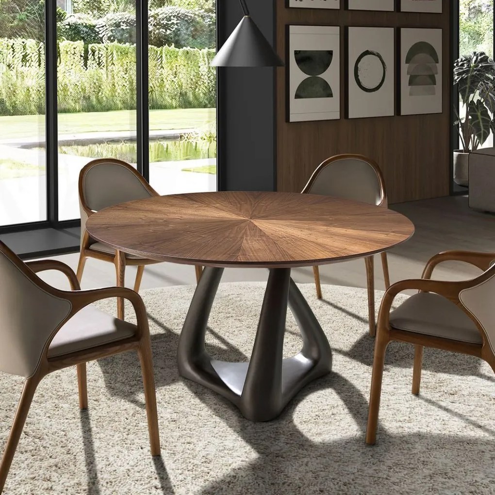 Masa rotunda din lemn furniruit si fibra de sticla Walnut 135cm