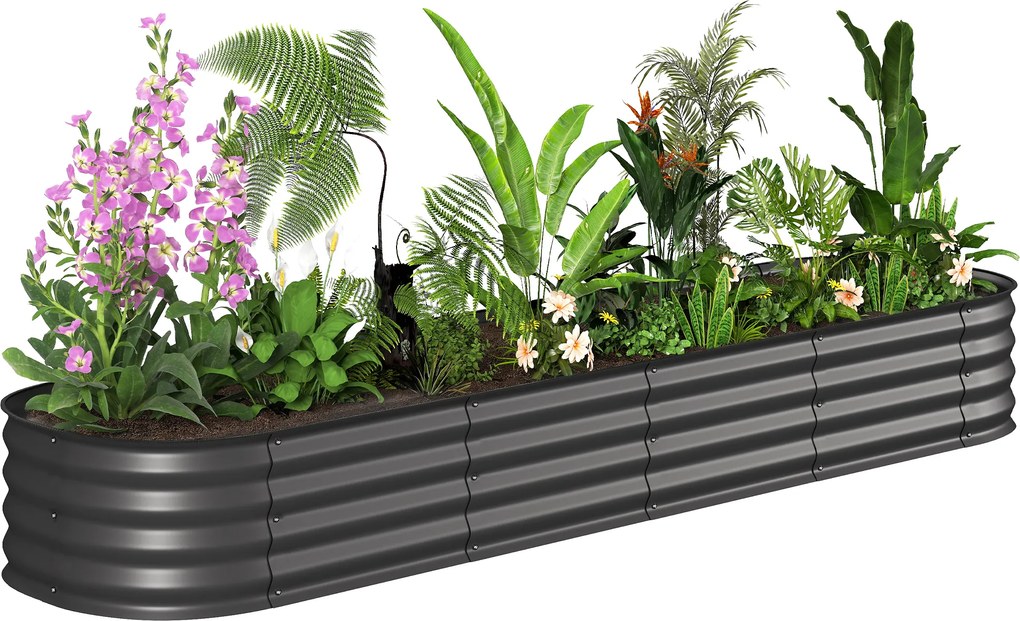 Outsunny Jardinieră pătrată modulabilă din oțel galvanizat pentru legume, plante, flori, 240 x 62 x 30 cm gri închis | Aosom Romania