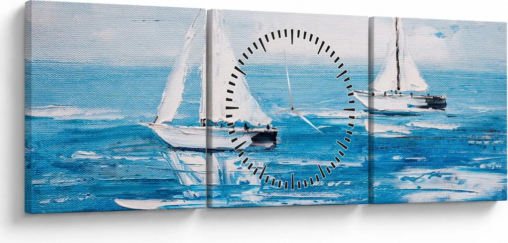 Tablou - Pictură yacht pe mare (cu ceas) (90x30 cm)