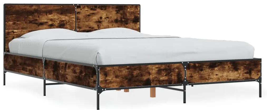 3280034 vidaXL Cadru de pat, stejar afumat 140x190 cm lemn prelucrat și metal