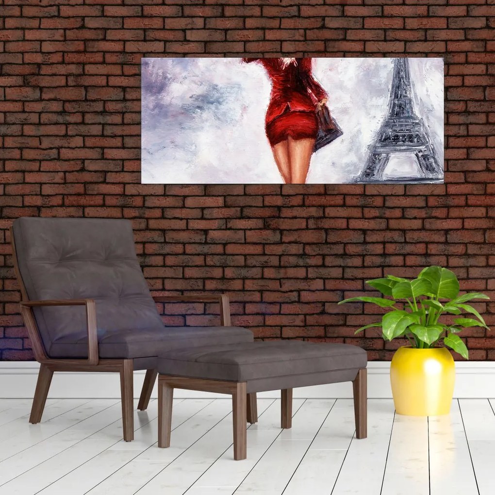 Tablou - Femeie și Turnul Eiffel (120x50 cm)