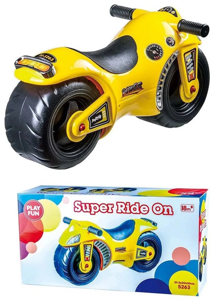 Motocicleta fara pedale pentru copii NOVOKIDS® Super ride, roti late, stabilitate mare, Dimensiuni 60x 20 x 30 Cm, trotineta fara pedale, Galben