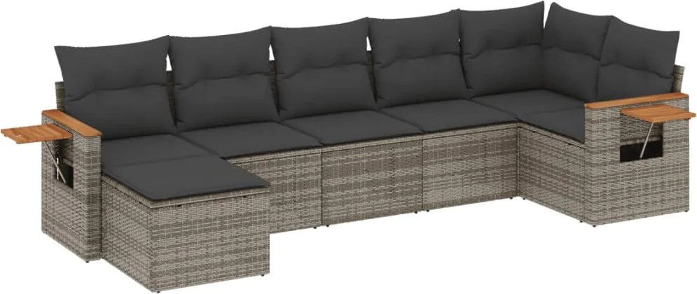 vidaXL Set canapele de grădină, 7 piese, cu perne, gri, poliratan