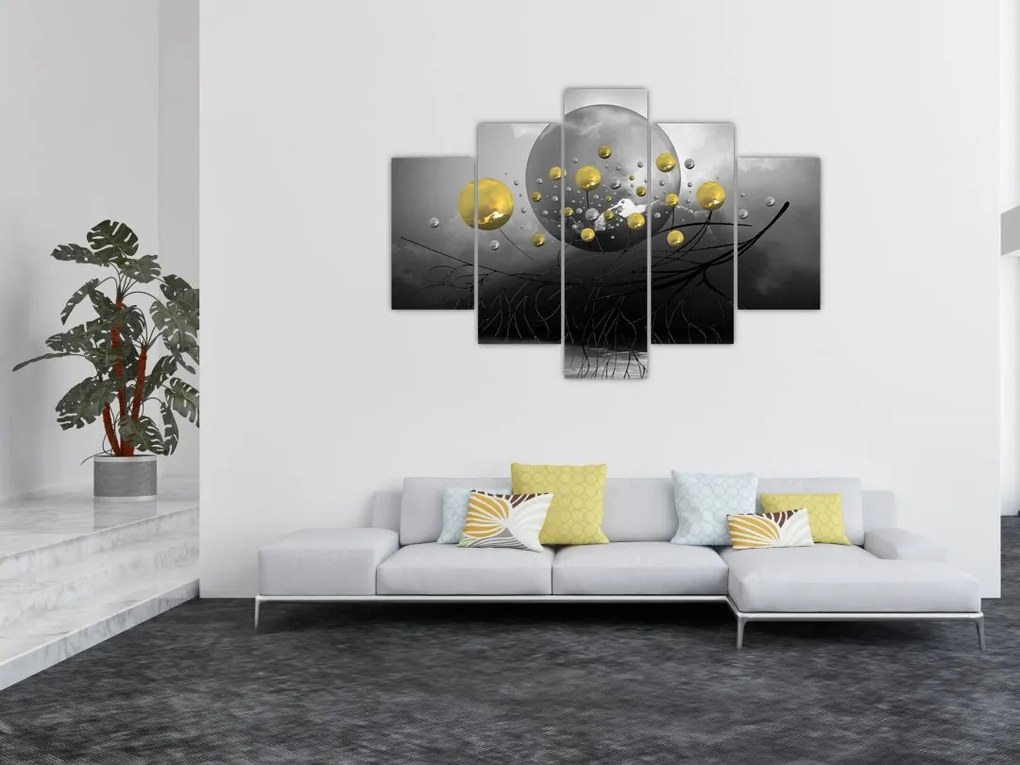 Tabloul cu bile abstracte aurii (150x105 cm)