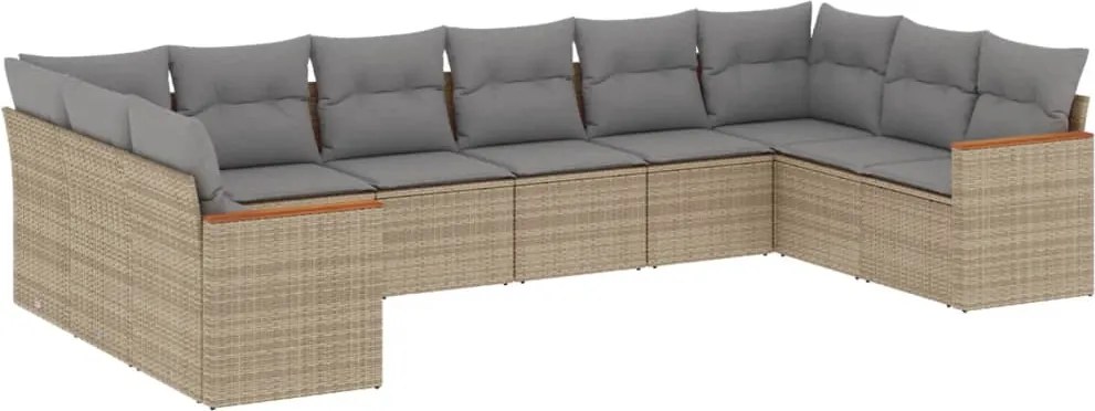 vidaXL Set canapele de grădină, 10 piese, cu perne, bej, poliratan