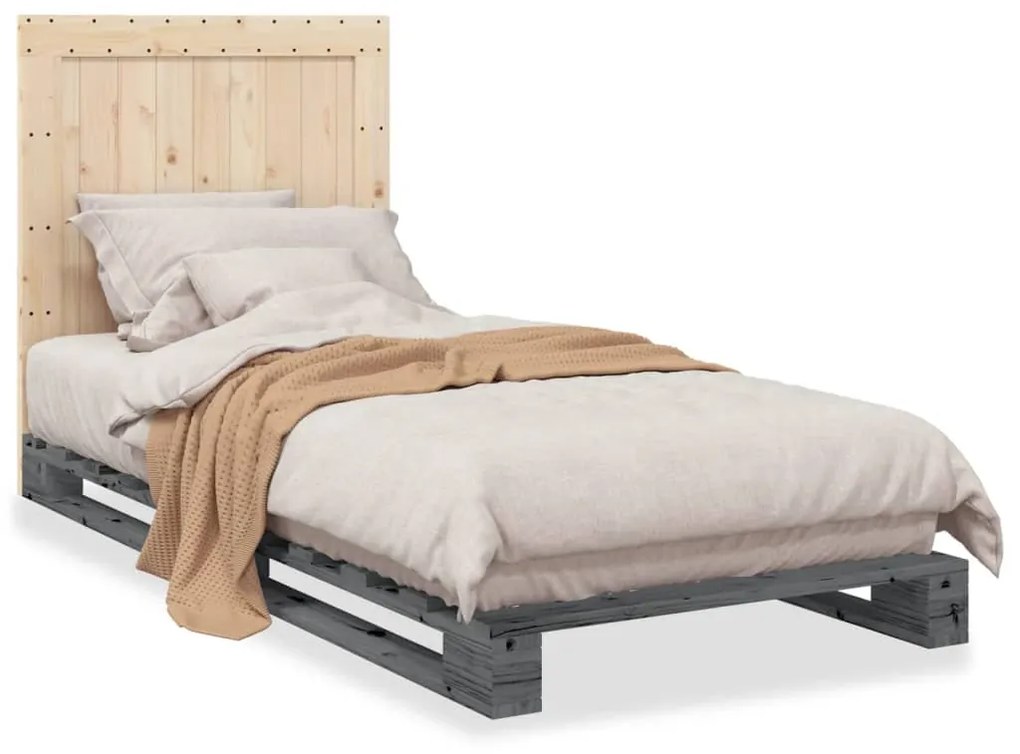 3281544 vidaXL Cadru de pat cu tăblie, gri, 90x200 cm, lemn masiv de pin