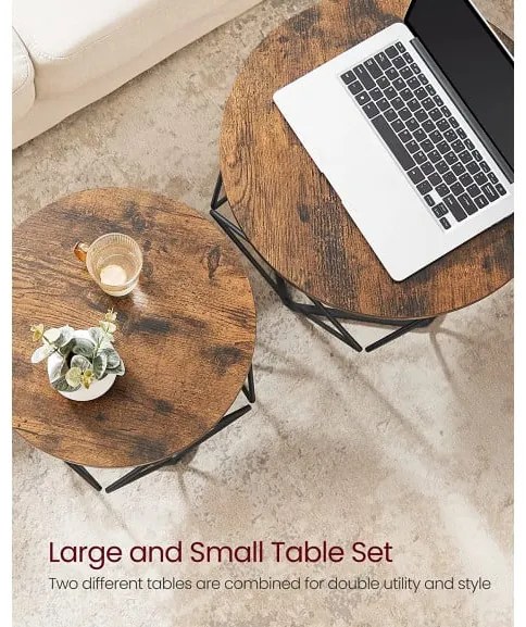 Set De 2 Masute De Cafea, Maro Rustic Si Negru