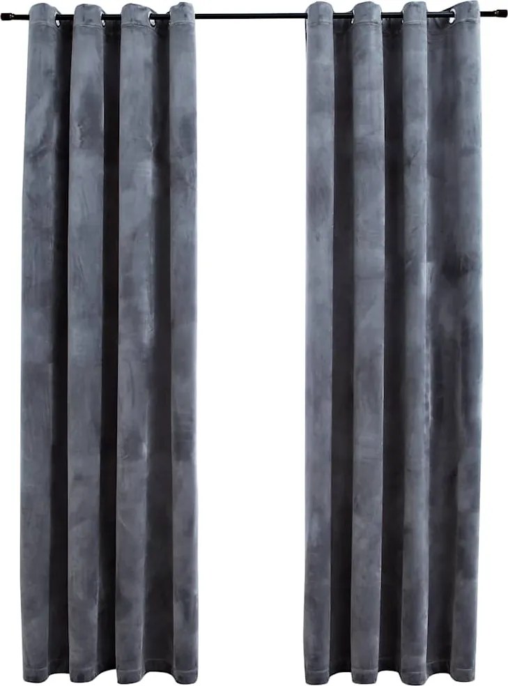 vidaXL Draperii opace cu inele, 2 buc., antracit, 140x225 cm, catifea
