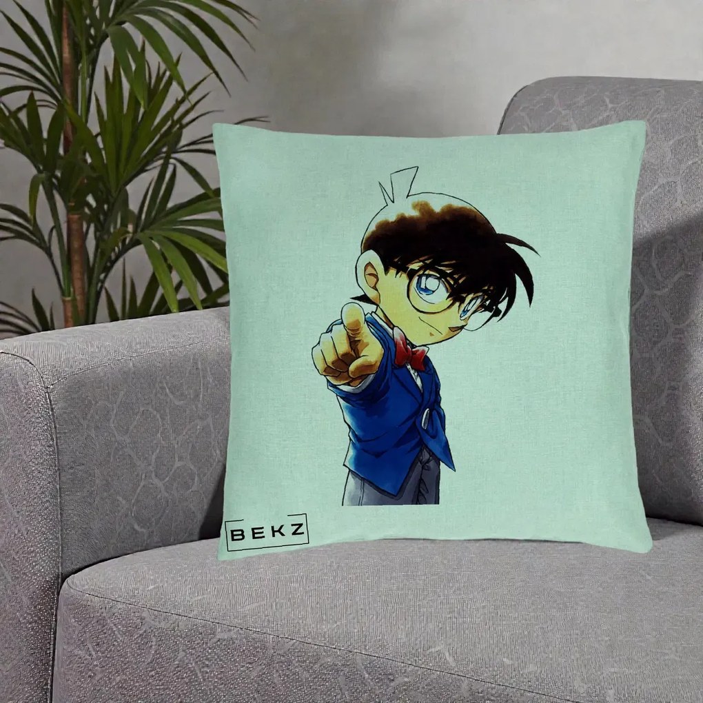 Perna Personalizata Detective Conan Conan Arata, 40x40 cm, Verde Menta, Husa Detasabila, Perna Inclusa, BEKZ®