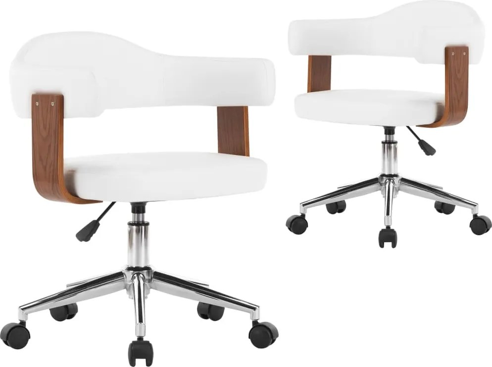 vidaXL Scaune pivotante, 2 buc. alb, lemn curbat & piele ecologică