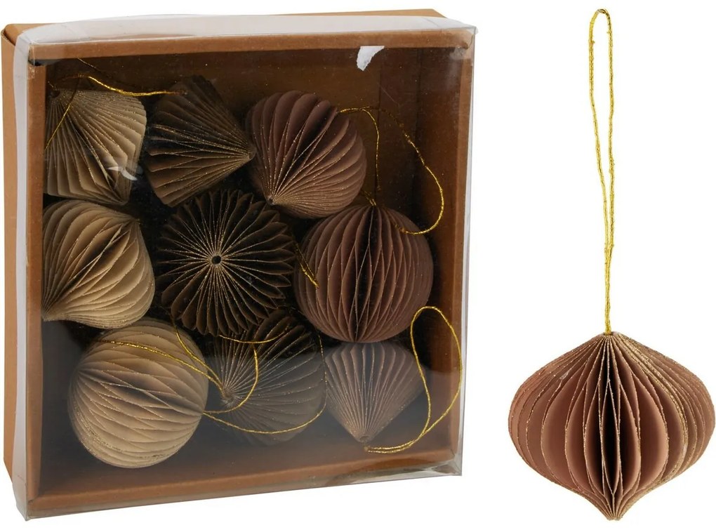 Set de 9 ornamente de Crăciun, bej-maro, 6 cm,fagure de miere