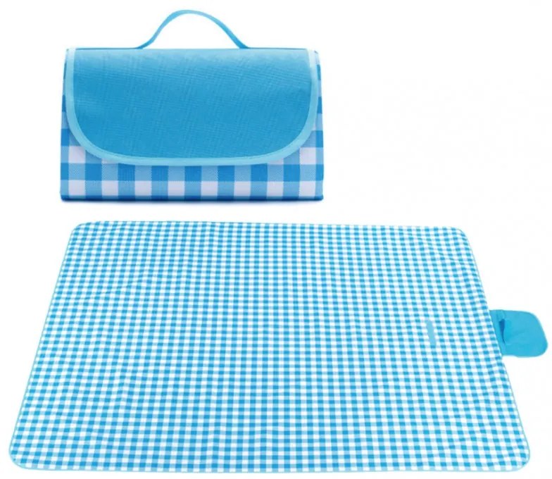 Pătură de picnic cu model în carouri albastru-alb 200 x 145 cm