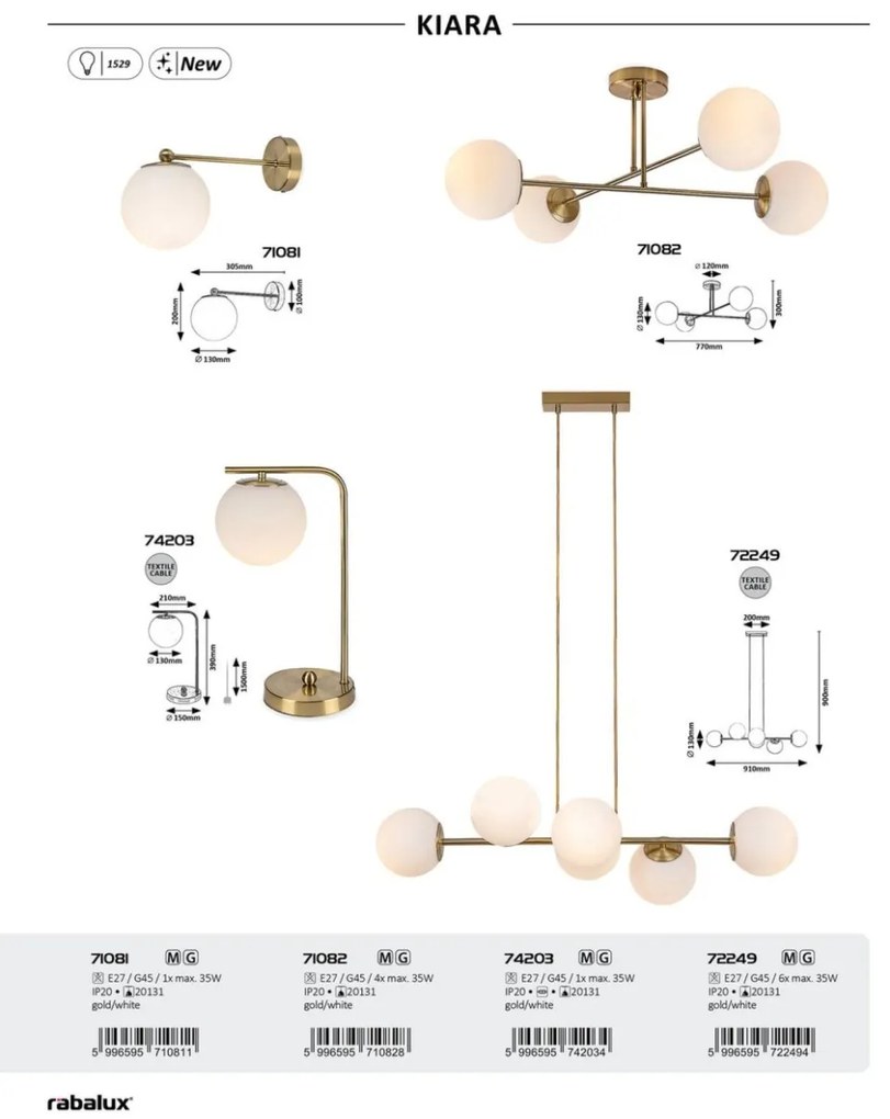 Lustra aplicata cu 4 surse de lumina design modern Kiara