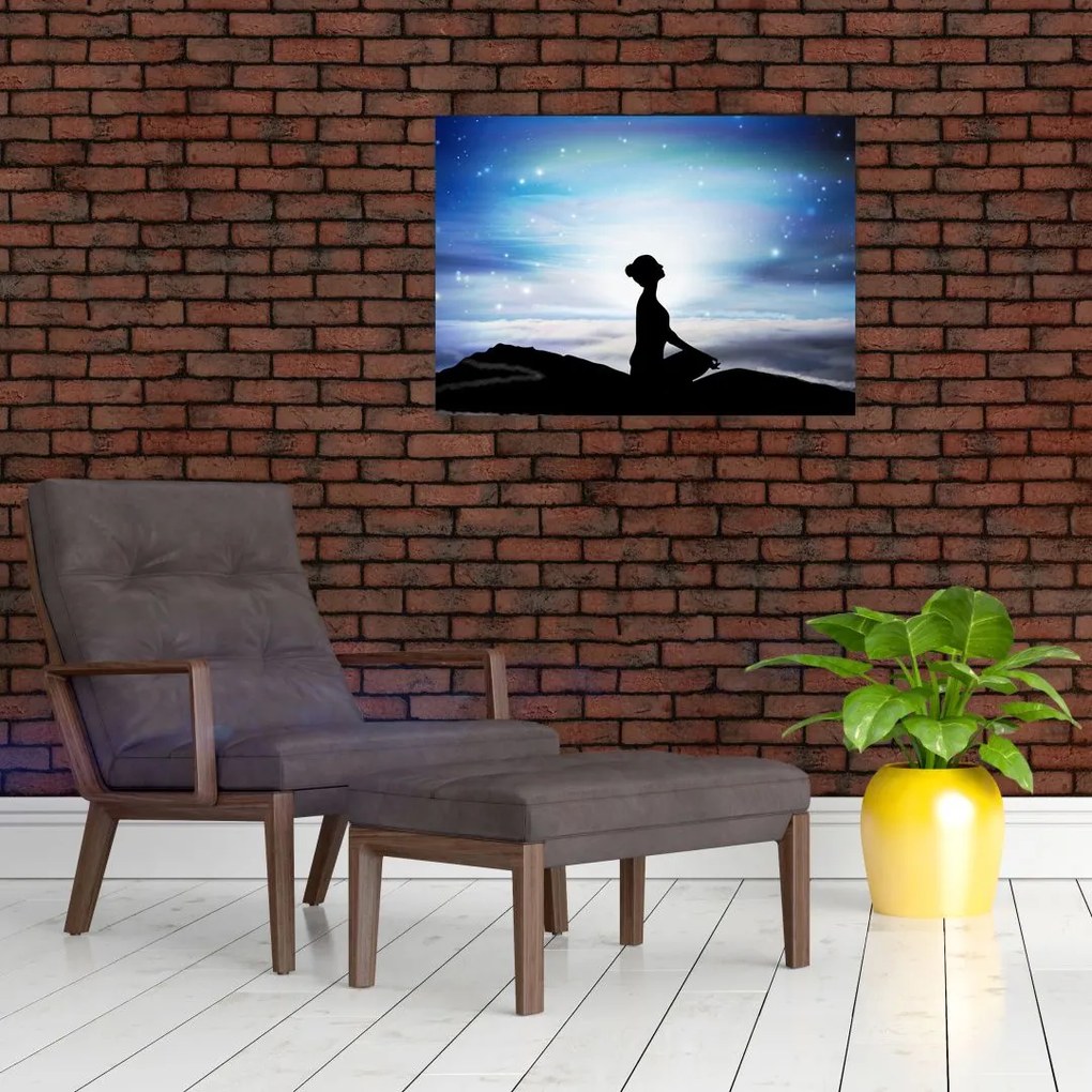Tablou pe sticlă - Femaia meditând (70x50 cm)