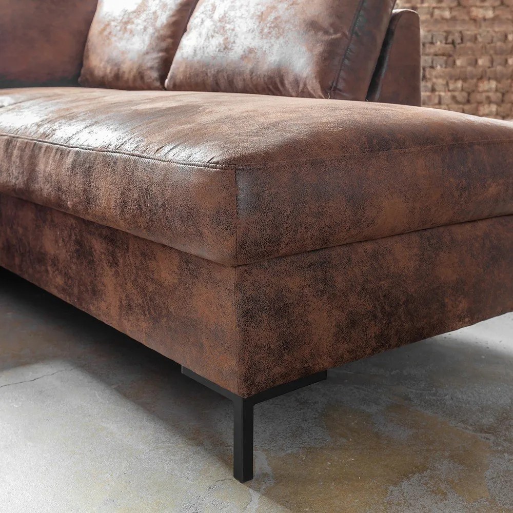 Canapea extensibilă în formă de „U” din imitație de piele cu șezlong pe partea dreaptă Miuform Lofty Lilly Vintage, maro