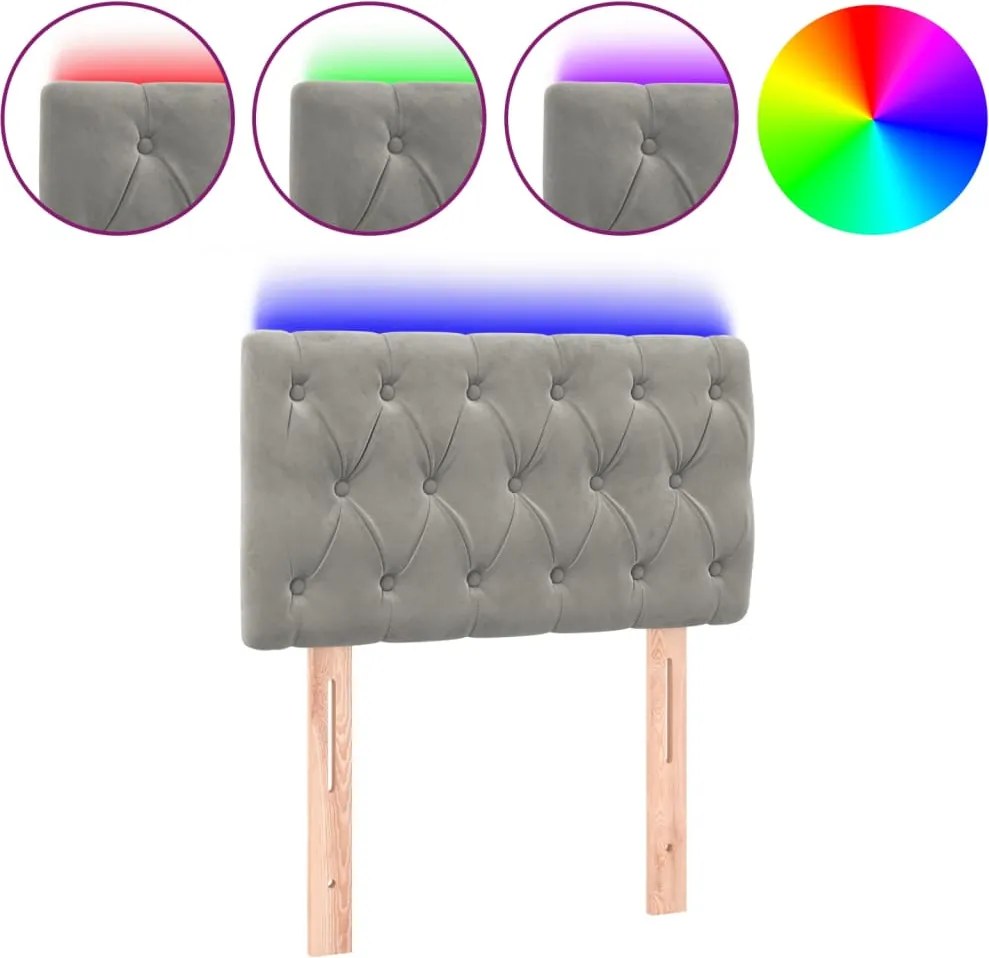 vidaXL Tăblie de pat cu LED, gri deschis, 80x7x78/88 cm, catifea