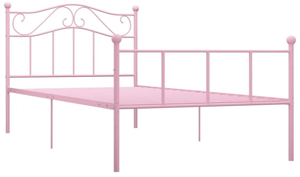 Cadru de pat, roz, 90 x 200 cm, metal Roz, 90 x 200 cm