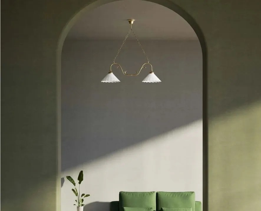 Candelabru 2 brate din alama si abajur ceramic Zefira