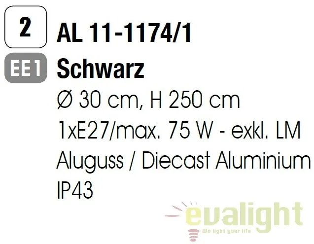 Stalp exterior stil clasic IP43 H250cm Reika negru AL 11-1174/1 schwarz OR