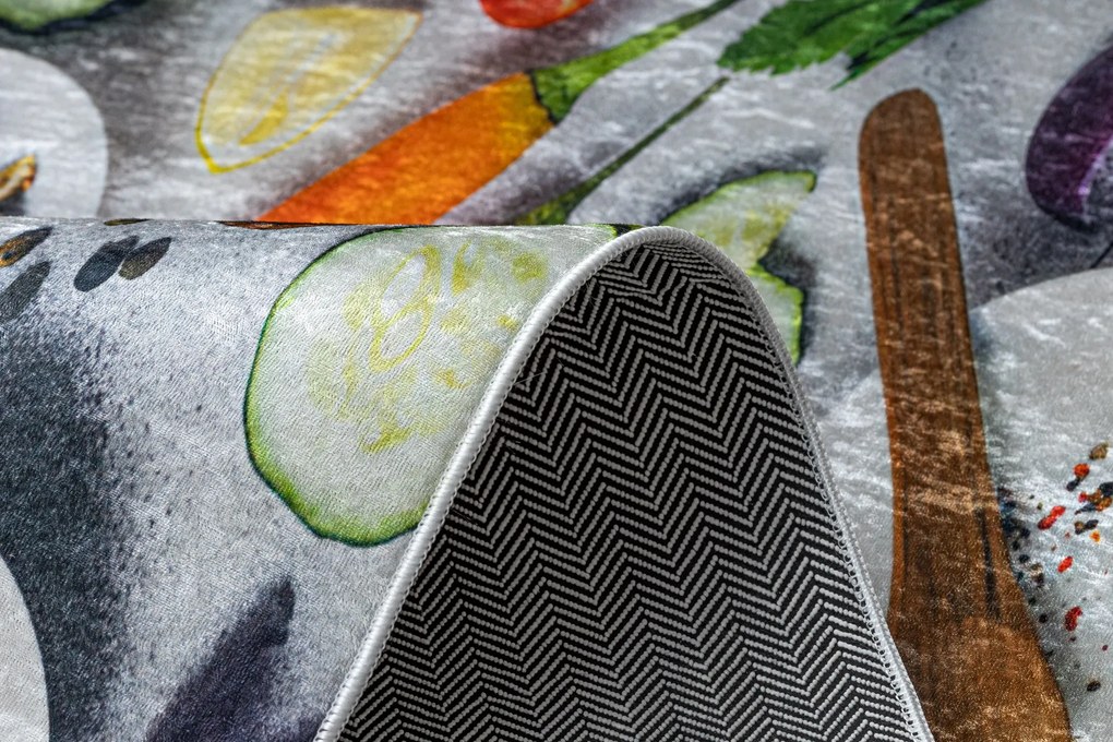 ANDRE 33580 covor lavabil Condimente, legume bucatarie, anti-alunecare - argint / verde