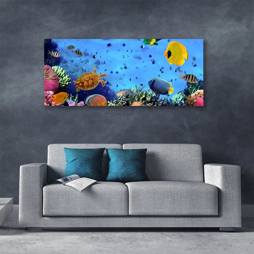 Tablou pe panza canvas Coral Reef subacvatice de pește Natura Albastru Galben Multi