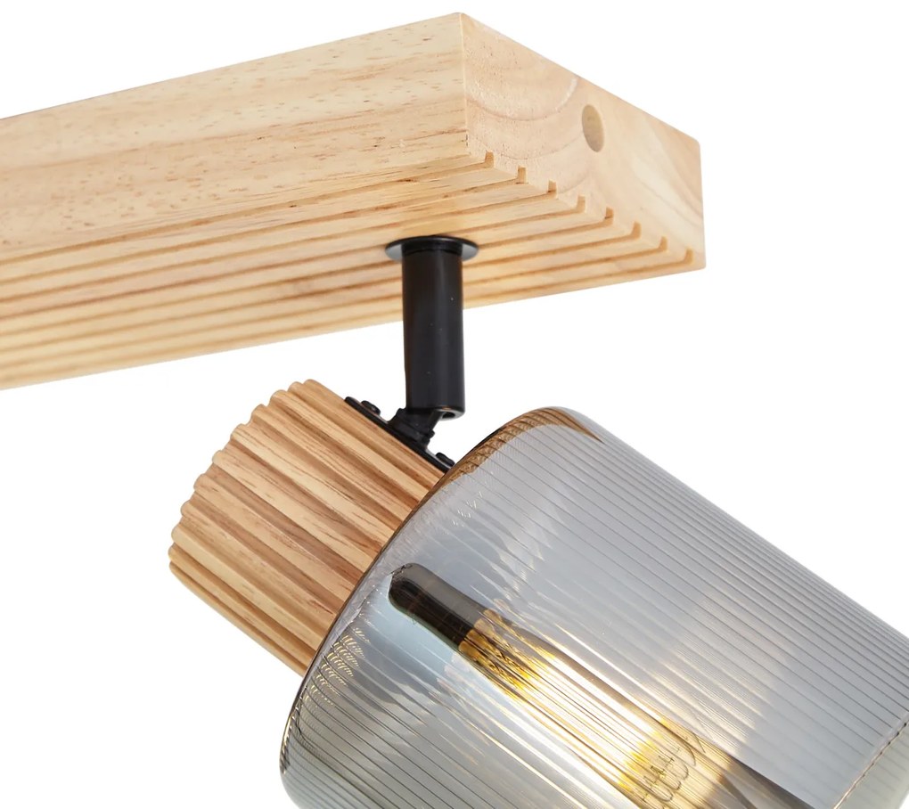 Spot modern din lemn cu sticlă fumurie cu 3 lumini rotativ și înclinabil - Gracy