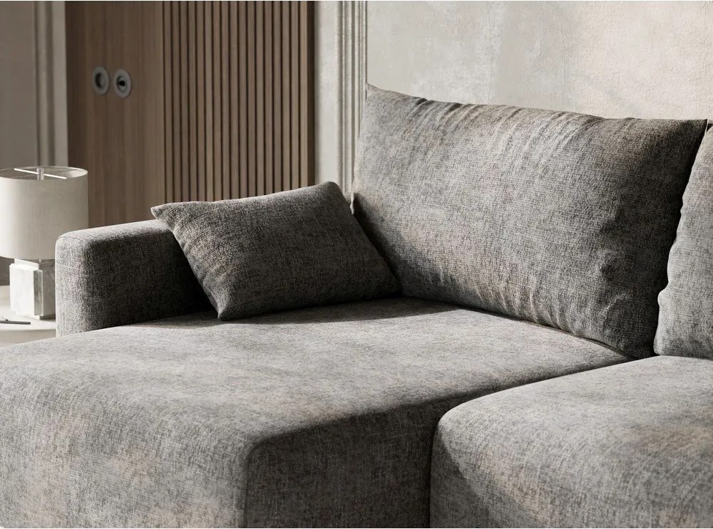 Colțar gri extensibil/cu spațiu de depozitare cu tapițerie din chenille (cu colț pe partea stângă/cu șezlong) Leon – Maison de Rêve