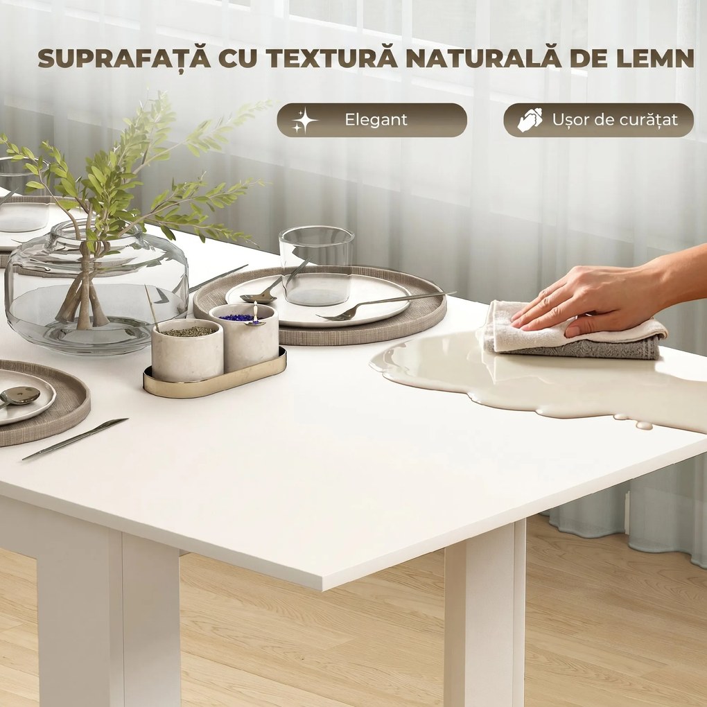 HOMCOM Masă extensibilă 140-180x80cm, albă, pentru 6-8 persoane, pentru spații mici | Aosom Romania