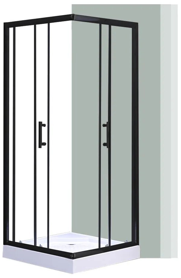 Cabină de duș pătrată Spirit Clear 80x80x194 cm cu cădiță de duș din acril armat, neagră
