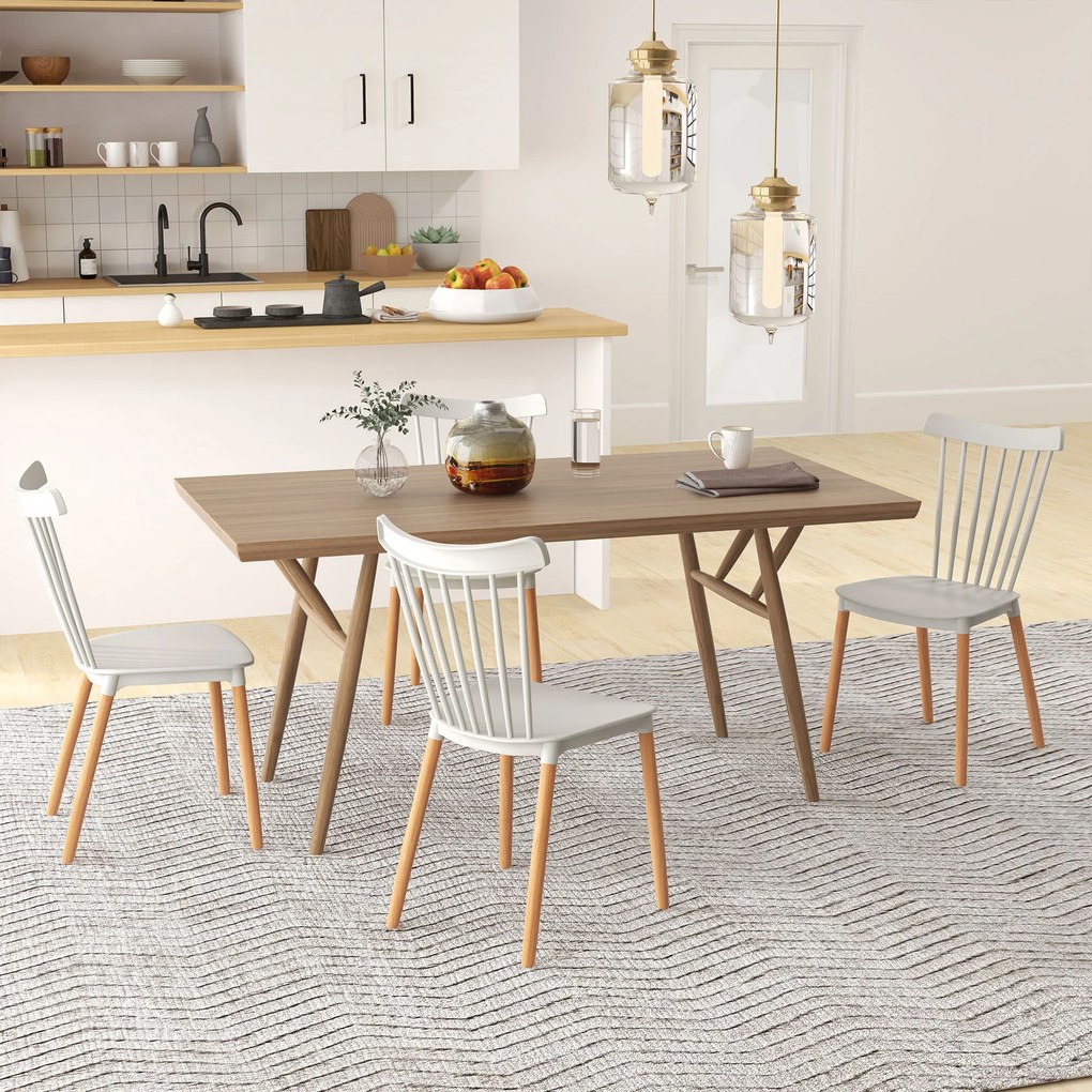 HOMCOM Set de 4 scaune stil scandinav, spătar înalt, șezut din polipropilenă, picioare din fag 48 x 52,5 x 83 cm gri | Aosom Romania