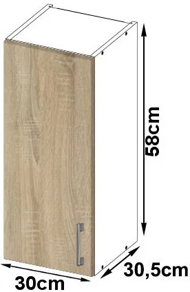 Dulap superior de bucătărie Lula w30 (Alb + stejar sonoma). 1068594