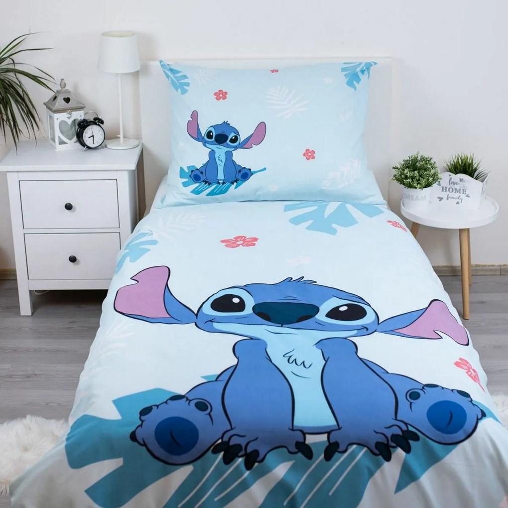 Jerry Fabrics Lenjerie de pat din bumbac Lilo and Stitch Blue, 140 x 200 cm, 70 x 90 cm