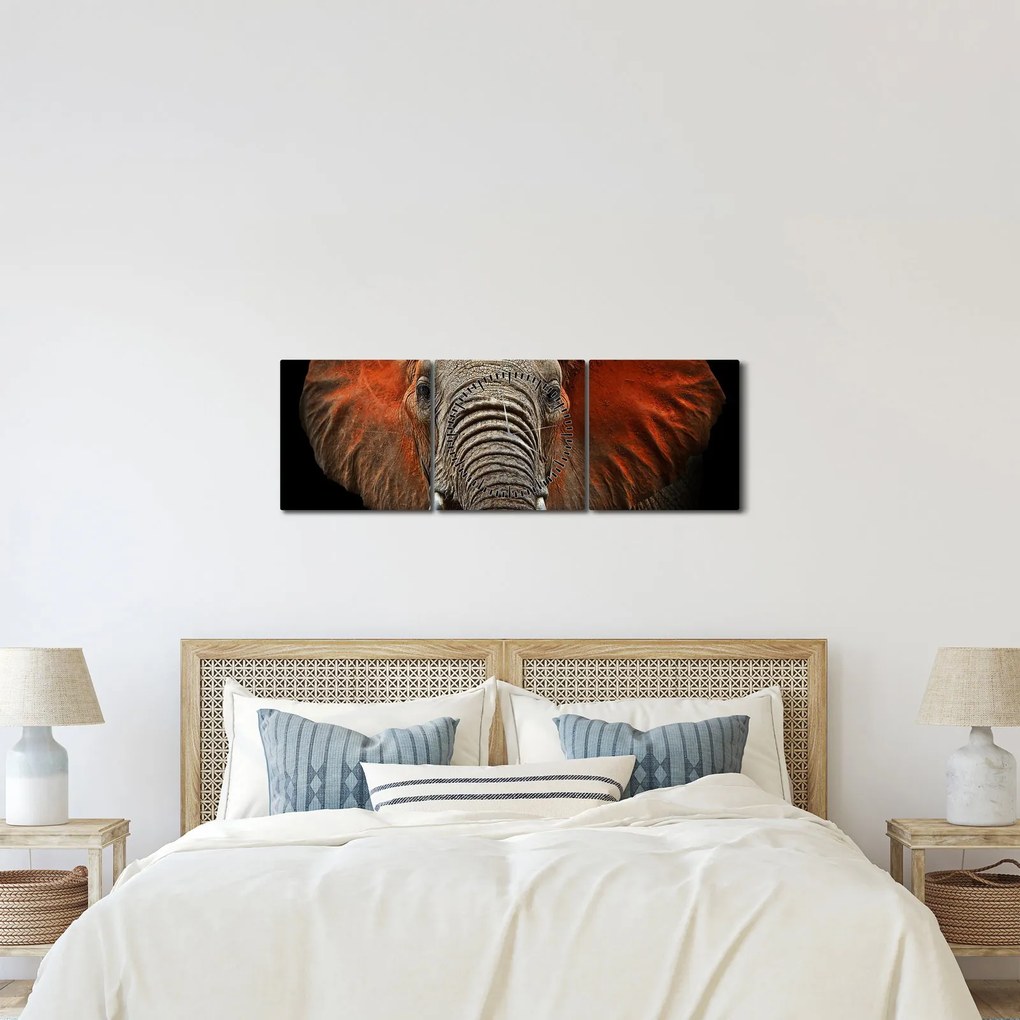Tablou - Elefanți cu Tsavo (cu ceas) (90x30 cm)