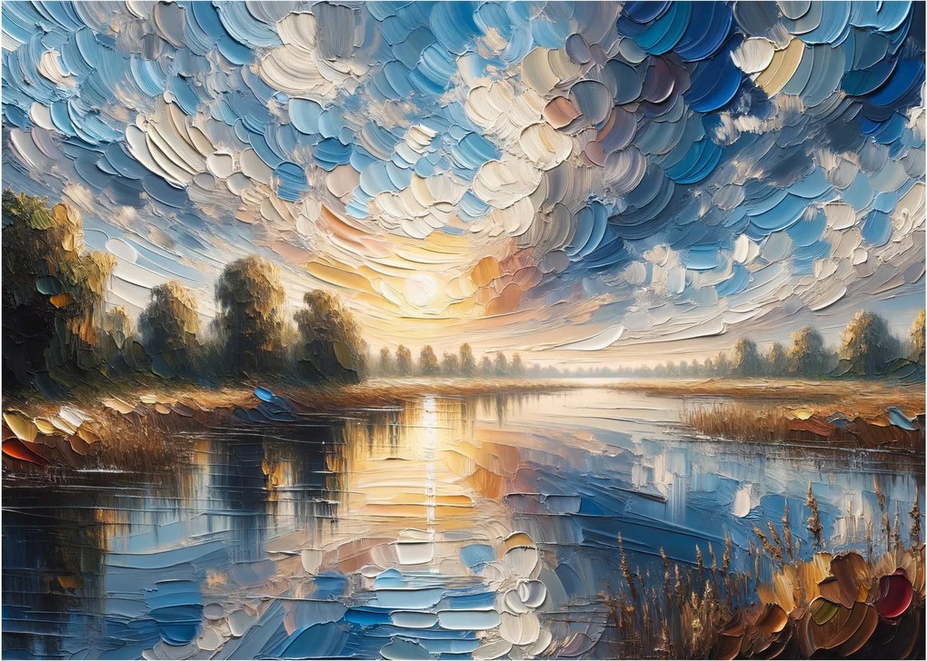 Tablou pe sticlă - Pictură cu soarele deasupra apei (70x50 cm)
