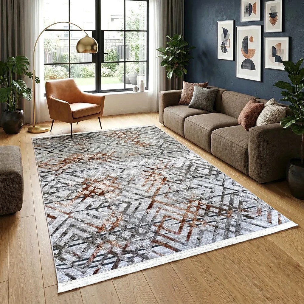 Covor camera antiderapant, Model Urban Industrial Gri, 120x180 cm