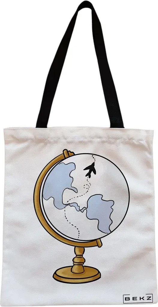 Sacosa de Panza pentru Cumparaturi, Geanta Tote, Travel Girl 20, Cu fermoar, 38x34.5 cm, Alba, BEKZ®