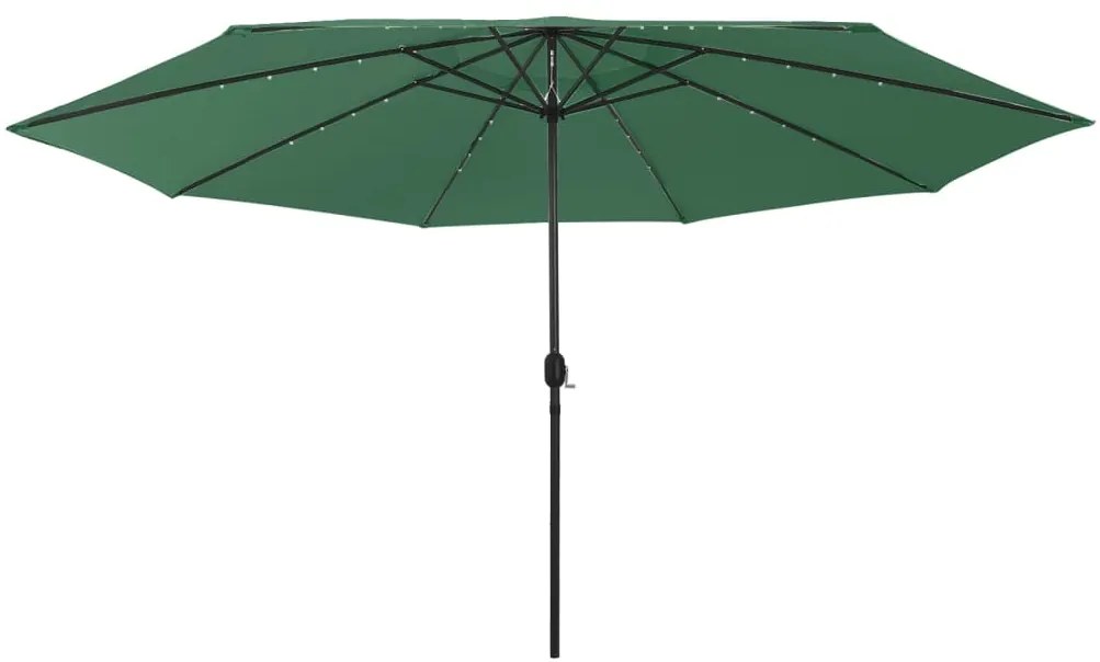 vidaXL Umbrelă soare de grădină cu LED-uri, verde, 400 cm