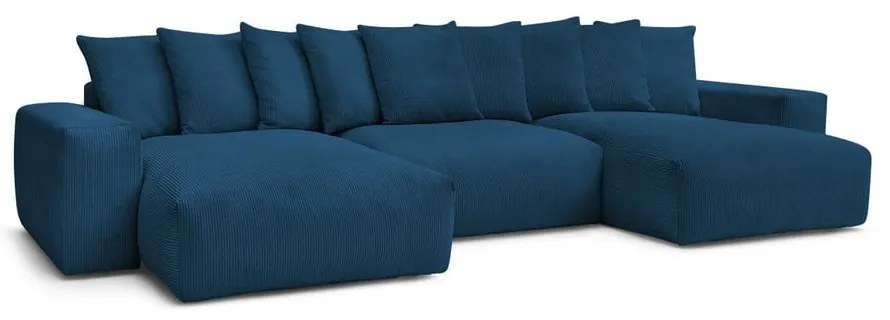 Colțar albastru închis cu tapițerie din catifea reiată Voltaire – Bobochic Paris